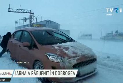 Iarna a răbufnit în Dobrogea. Viscolul a îngreunat traficul rutier și feroviar. 400 de oameni, blocați în autoturisme