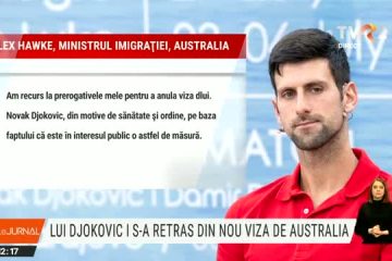 Novak Djokovic, convocat sâmbătă de autorităţile australiene de imigrare după ce viza de intrare în țară i-a fost anulată