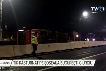 Un tir înmatriculat în Belarus, încărcat cu materiale de construcții, s-a răsturnat pe șoseaua Giurgiu – București. Traficul a fost deviat toată noaptea