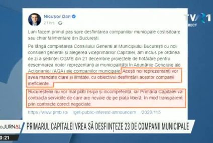 Primarul general al Capitalei vrea să desființeze 23 de companii municipale