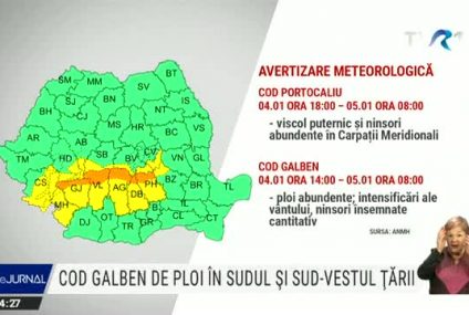 ANM: Cod Galben și Cod Portocaliu de vreme rea. Prognoza 4 – 5 ianuarie 2021