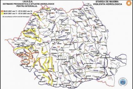 Avertizări Cod galben şi Cod portocaliu de inundaţii, valabile până joi la miezul nopţii, în 15 bazine hidrografice