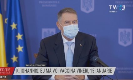 Klaus Iohannis: Mă voi vaccina public vineri, 15 ianuarie. Vaccinarea în masă reprezintă singura soluţie pentru a ne întoarce cât mai rapid la normalitate
