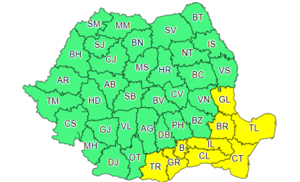 Cod galben de ninsori şi viscol în opt judeţe, inclusiv în Capitală, până miercuri seara