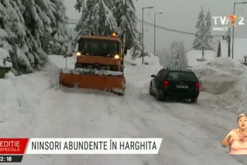 Ninsoare abundentă în Harghita. Cel mai gros strat de zăpadă, peste 60 de centimetri, la Bucin, Harghita Băi şi Harghita Mădăraş