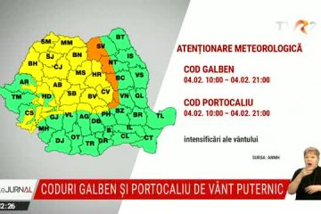 ANM: Cod galben și portocaliu de vînt puternic, până la ora 21.00