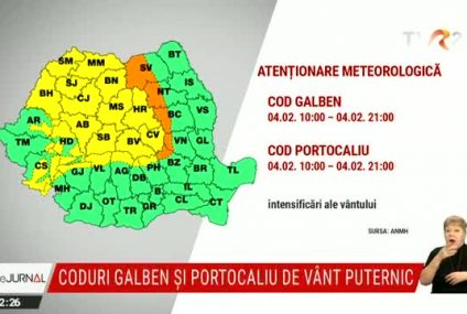 ANM: Cod galben și portocaliu de vînt puternic, până la ora 21.00