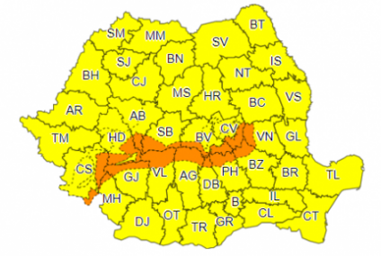 Cod portocaliu de vânt până vineri seară în Munții Banatului, în Carpații Meridionali și de Curbură. Vremea se înrăutățește în toată țara