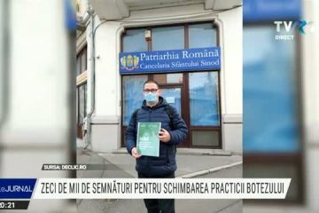 Zeci de mii de semnături pentru schimbarea practicii botezului. Se propune turnarea apei pe creștetul copilului, în locul scufundării