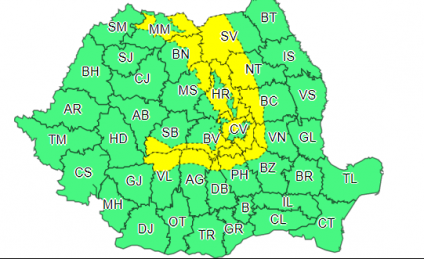 Atenţionare Cod galben de ninsori moderate cantitativ şi viscol pentru 16 judeţe, până sâmbătă după-amiază