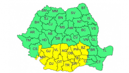 Informare meteo de ninsori slabe în întreaga țară și cod galben în sud, până joi dimineață. Vremea va fi deosebit de rece miercuri şi joi, cu precădere în regiunile sudice