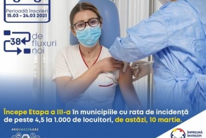 Începe etapa a III-a de vaccinare în localitățile cu rata de incidență de peste 4,5 la mia de locuitori!