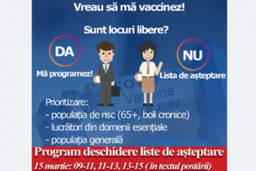 Precizări CNCAV: Listele de așteptare pe județe pentru vaccinarea anti-COVID se deschid succesiv, începând cu ora 9:00