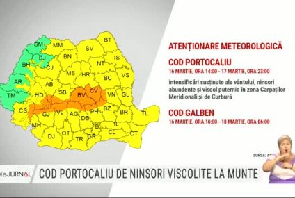 ANM: Cod portocaliu de ninsori şi viscol în 12 judeţe, până miercuri seara. Cod galben, până joi dimineaţa