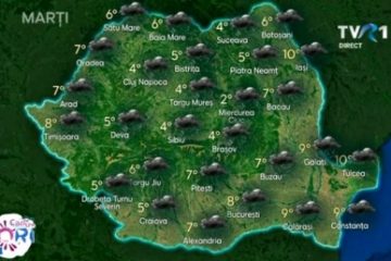 Cum va fi vremea astăzi: ploi în toată țara, temperaturi maxime între 2 și 10 grade Celsius. Ninsori în Maramureș, Transilvania, Moldova și la munte