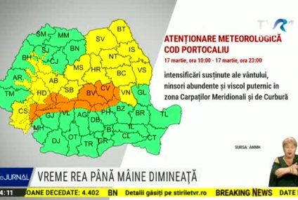 ANM: Coduri portocaliu si galben de ninsori și viscol, valabile până la miezul nopții