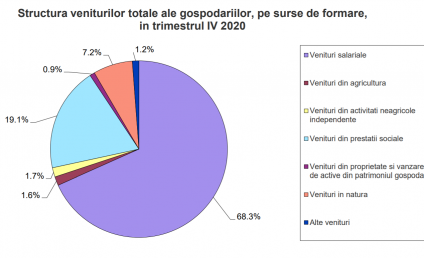 INS: Veniturile totale medii lunare au fost de 5.384 lei pe gospodărie în trimestrul IV. Cheltuielile au reprezentat 86%