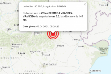 Cutremur cu magnitudinea 3,2 în judeţul Vrancea, vineri dimineaţa