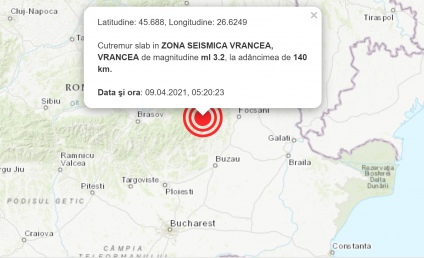 Cutremur cu magnitudinea 3,2 în judeţul Vrancea, vineri dimineaţa