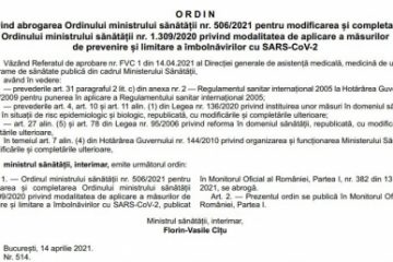 Premierul Cîţu a abrogat ordinul ministrului Sănătăţii privind stabilirea unor noi reguli pentru carantinare