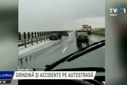 Grindină pe autostrada care leagă Timișoara de Lugoj. Mai multe mașini s-au ciocnit în lanț