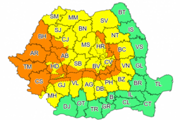 Cod portocaliu de ploi abundente valabil în 19 județe. Vreme închisă și condiții de averse în București