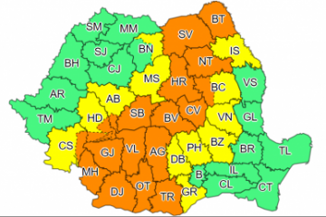 Cod portocaliu de ploi abundente în 18 judeţe, până vineri seara. Cod galben în 12 judeţe, până sâmbătă dimineaţa. Vreme instabila în Capitală