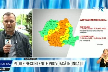 Zeci de case inundate în urma ruperilor de nori din Covasna. Cod portocaliu de viituri în bazine hidrografice din 16 judeţe, până sâmbătă după-amiază