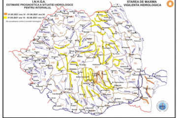 Cod portocaliu de viituri pe râuri din Muntenia şi Dobrogea. Cod galben de inundaţii în 24 de judeţe