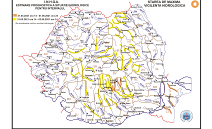 Cod portocaliu de viituri pe râuri din Muntenia şi Dobrogea. Cod galben de inundaţii în 24 de judeţe