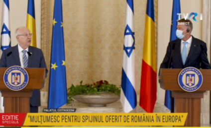 Klaus Iohannis: România susține aprofundarea relației dintre Israel și UE. Preşedintele Israelului, Reuven Rivlin: Legăturile noastre profunde se bazează atât pe trecutul nostru comun, cât şi pe viitorul comun