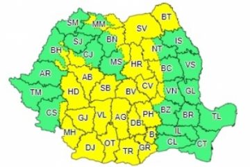 Cod galben de instabilitate atmosferică temporar accentuată pentru zone din Oltenia, Muntenia, Transilvania şi Moldova