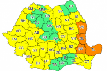 Instabilitate atmosferică și disconfort termic până vineri seară. Temperaturile vor urca până la 39 de grade și vor alterna cu averse torențiale și descărcări electrice