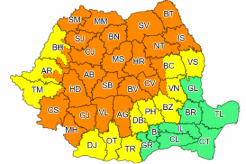 Noi avertizări Cod galben şi Cod portocaliu de vreme instabilă, dar şi de caniculă. Sunt vizate 33 de judeţe