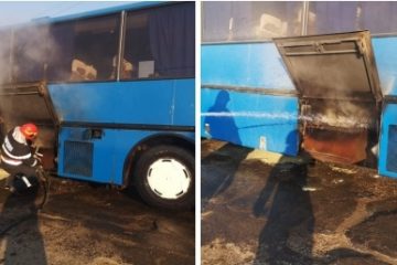 Un autocar ce trana 21 de copii a luat foc în localitatea Dumeni din Botoșani