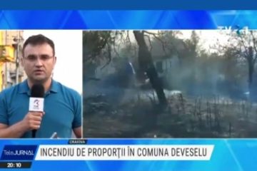 Incendiu de vegetație pe un câmp din județul Mehedinți. Flăcările s-au extins la mai multe gospodării din Deveselu