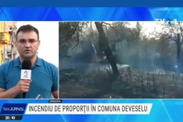 Incendiu de vegetație pe un câmp din județul Mehedinți. Flăcările s-au extins la mai multe gospodării din Deveselu