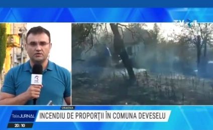 Incendiu de vegetație pe un câmp din județul Mehedinți. Flăcările s-au extins la mai multe gospodării din Deveselu