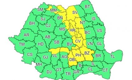 Cod galben de furtuni în zone din 15 judeţe, pe parcursul zilei de marţi. Ploi torenţiale, descărcări electrice, intensificări ale vântului, vijelii şi grindină