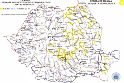 Cod galben de inundaţii până joi dimineaţa în şase bazine hidrografice şi pe râurile din Dobrogea