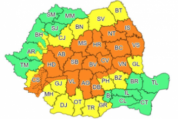 Cod portocaliu de averse torenţiale în 19 judeţe până joi dimineaţa