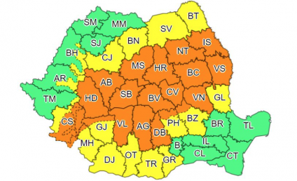 Cod portocaliu de averse torenţiale în 19 judeţe până joi dimineaţa