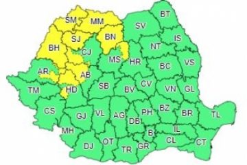 Cod galben de ploi însemnate cantitativ pentru 10 județe din nord-vestul țării