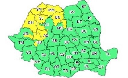 Cod galben de ploi însemnate cantitativ pentru 10 județe din nord-vestul țării