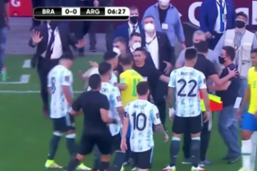 Partida Brazilia – Argentina, oprită de oficialii sanitari, care au intrat pe teren ca să îndepărteze 4 jucători argentinieni, de la cluburi din Marea Britanie, acuzați că ar fi încălcat normele anti-COVID