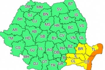 Cod portocaliu de ploi abundente în zona litoralului, cod galben de ploi şi vânt în cinci judeţe din sud-est. Vreme rece în București