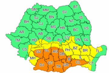 Cod portocaliu de ploi puternice în Capitală și în 10 județe, până sâmbătă după-amiaza