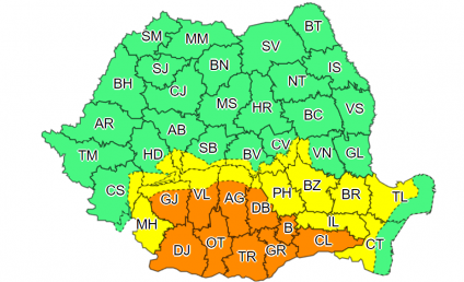 Cod portocaliu de ploi puternice în Capitală și în 10 județe, până sâmbătă după-amiaza