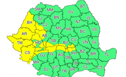 Cod galben de vânt puternic pentru 16 judeţe. Informare meteo de ploi moderate pentru vestul și nord-vestul ţării