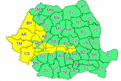 Coduri galbene de vânt şi precipitaţii în zone din 20 de judeţe. Cod portocaliu de ploi abundente în 8 judeţe